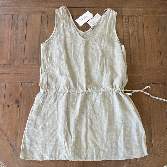 Valentina naldi Italian natural linen vneck cinch waist mini dress large nwt - Picture 1 of 7